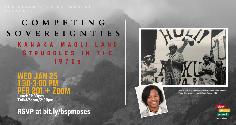 Miniaturized version of event flier for Professor Kelema Moses's January 25, 2023 presentation in PEB 201